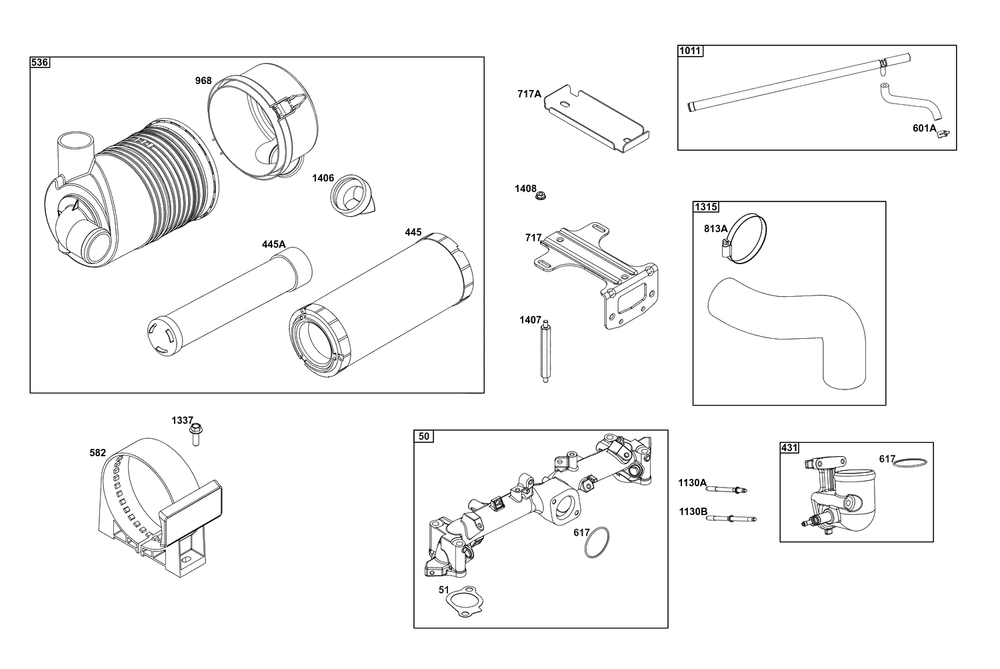 Air Cleaner Group Diagram and Parts List for 61G877-0017-J1  Briggs and Stratton Engine